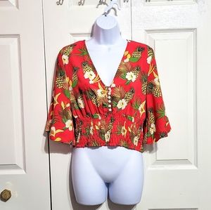True Destiny Pineapple Red Top Blouse Flowey